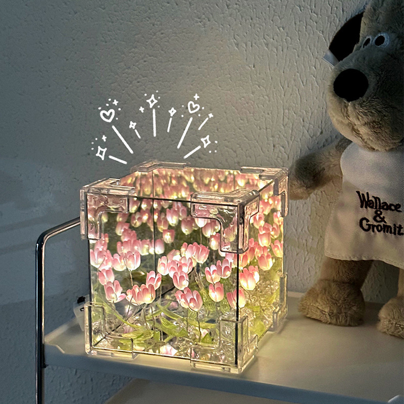 Girl's Birthday Gift Flower Sea Rubik's Cube Tulip Nightlight DIY Handmade Material Bag Creative Small Toys