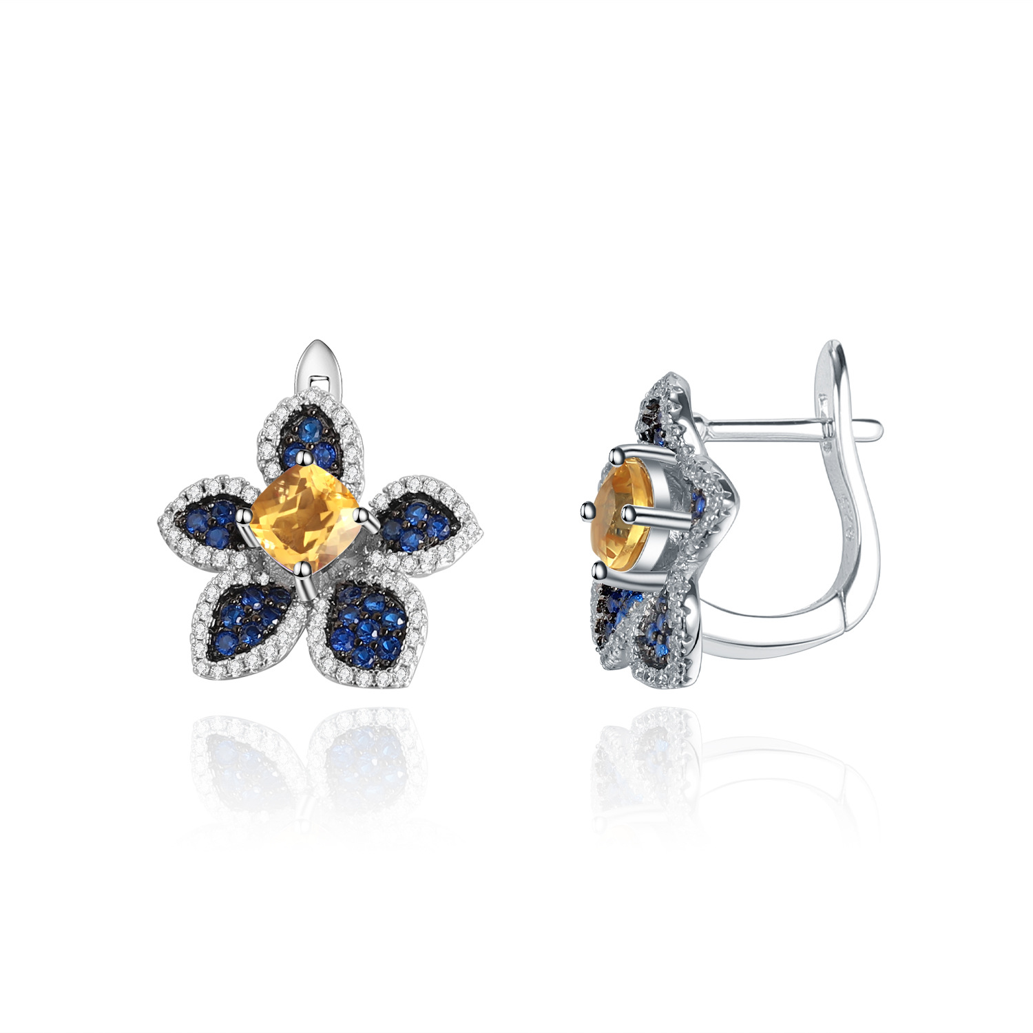 Designer Natural Yellow Crystal Earrings Natural Wind Series Flower Design s925 Silver Gemstone Earrings Earrings