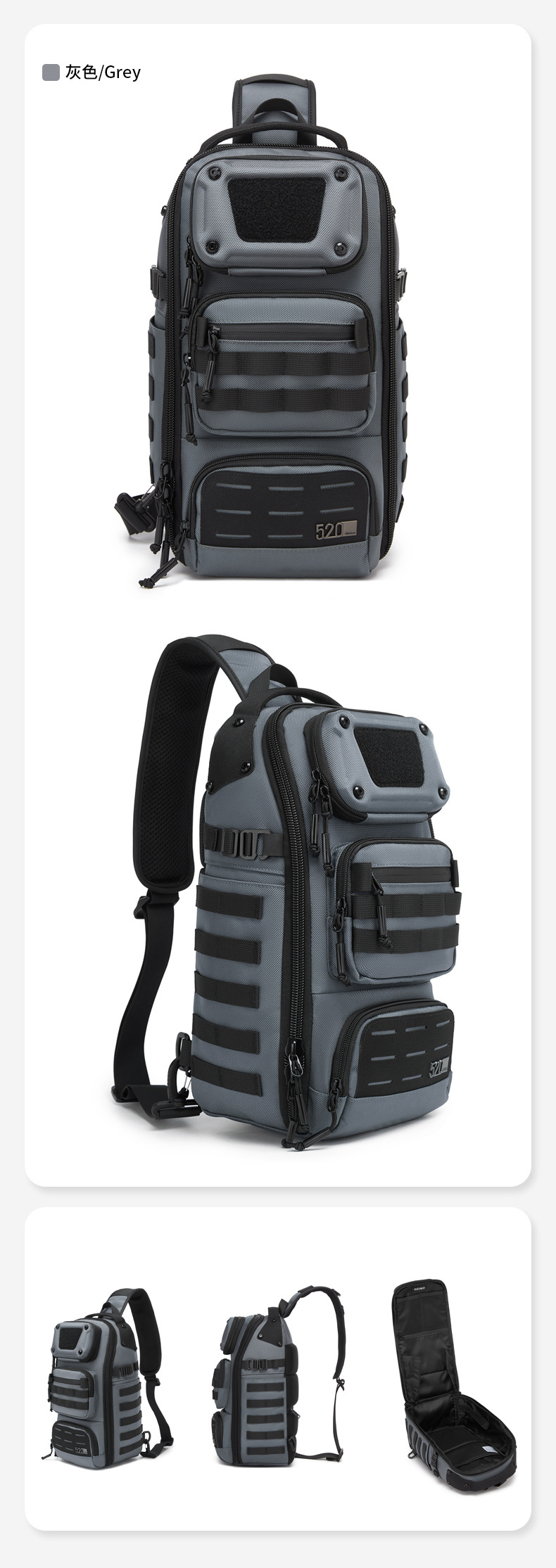 OZUKO Functional Chest Bag Crossbody Bag Expandable Multi-pocket Adjustable Shoulder Strap Men's Outdoor Cycling Single Shoulder Bag