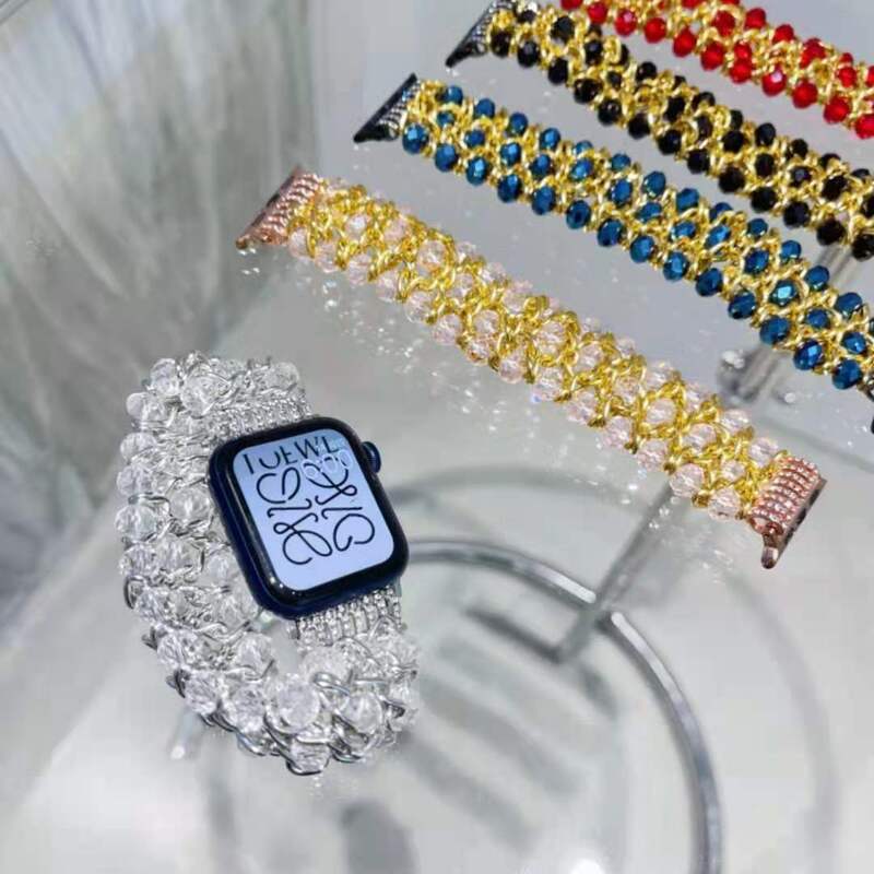 Suitable for iwatch6 Apple Watch beads chain strap 5/4/3/2/1/SE colored stone crystal chain female fashion