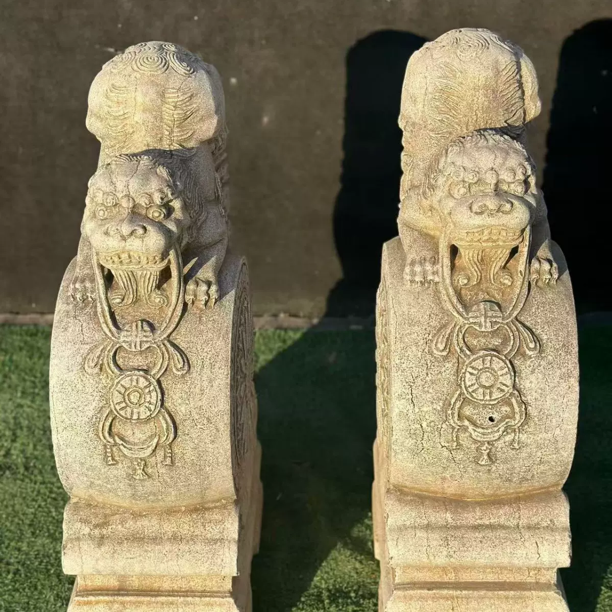 石雕门墩抱鼓石青石小象狮子抱鼓摆件仿古青石家用门口石雕摆件