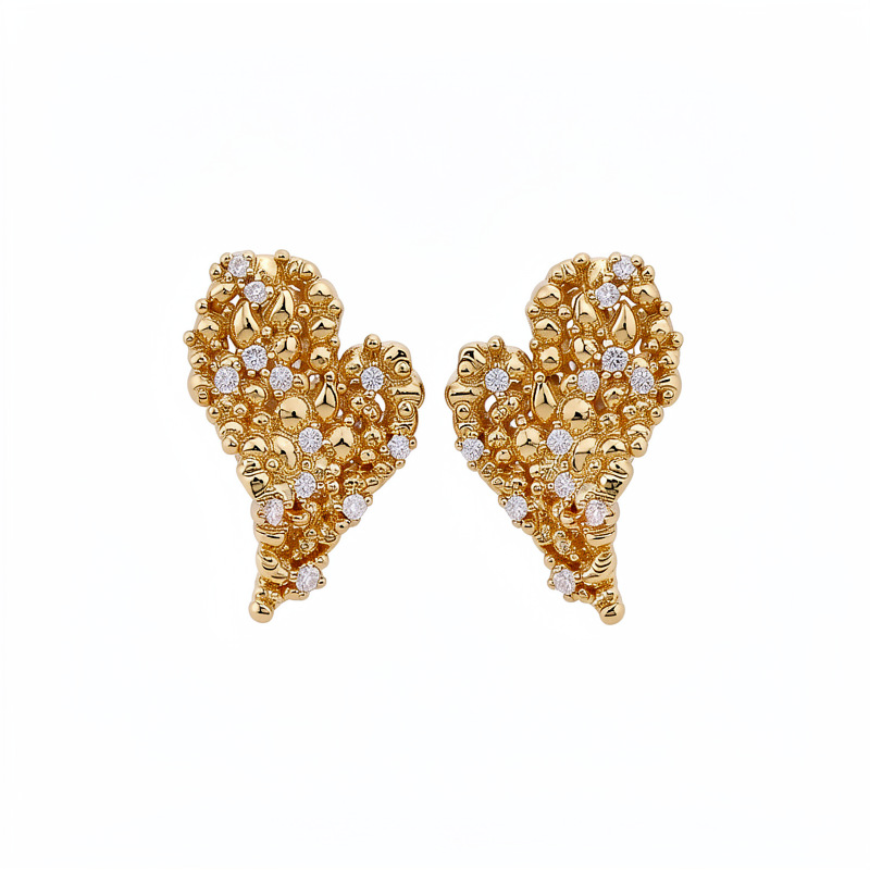 18k oro real chapado aguja de plata zircon pernos de orejas en forma de corazón personalidad simple pendientes de nicho ligero lujo alta sensación de orejas para mujeres image 6