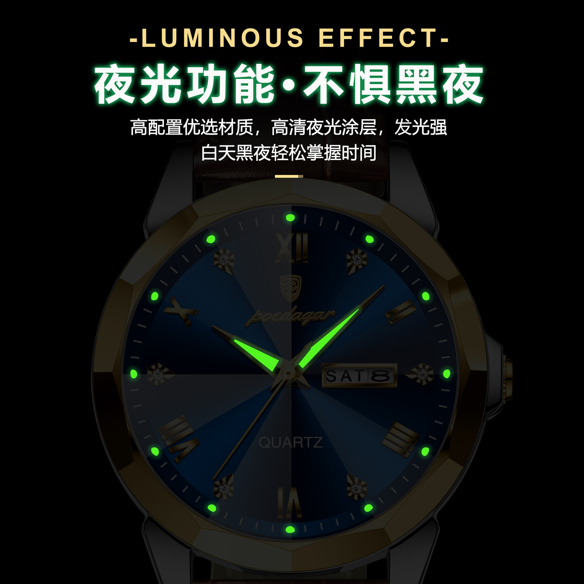 Reloj para hombre con cinturón de marca suiza, reloj de cuarzo de moda luminoso a prueba de agua, transmisión en vivo, estilo de explosión de comercio exterior, envío de una pieza