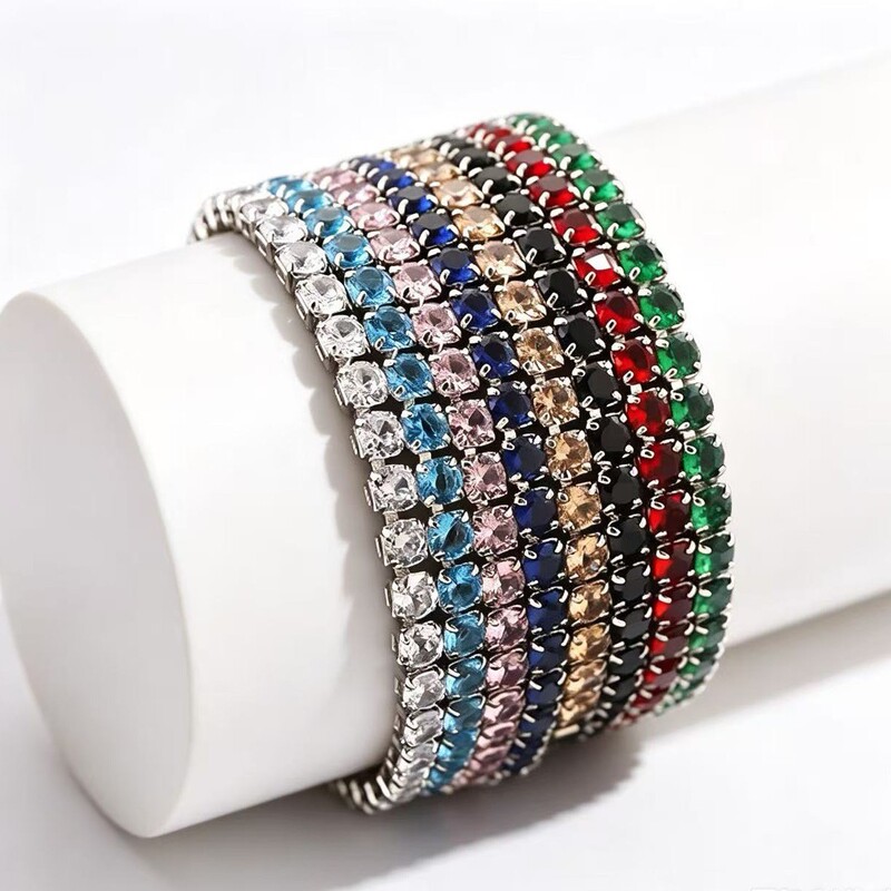 Cross-border single-row European and American zircon hip-hop 4.0 tennis full-diamond bracelet, copper inlaid with colorful stones, hot-selling fashion bracelet