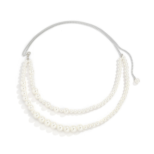 Sexy Pure Desire Pearl Double Layer Waist Chain for Women, European and American Cross-Border Fashion Trend Metal Chain Body Chain