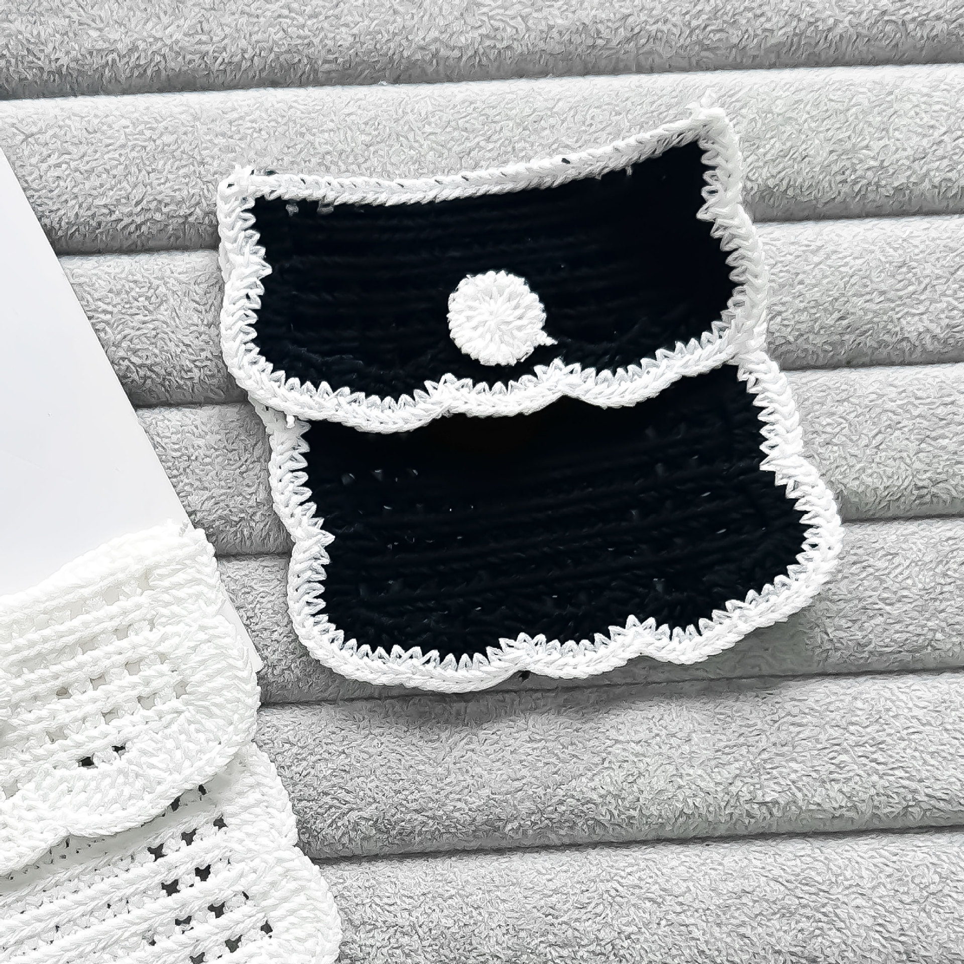 Nuevo plegable pequeño viento de bolsillo de tela pegada encaje blanco y negro bordado diy accesorios de ropa hecha a mano image 5