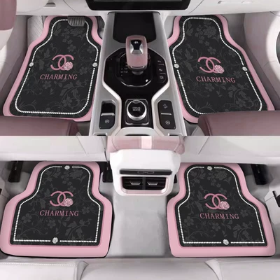 Light Luxury Diatomaceous Earth Car Floor – Avtomobil döşəmə paspasları - coco-black-pink-pattern-flower-5050cm-upgraded-version-of-diatom-mud-in-the-back-row