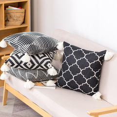 Cotton and Linen jacquard pillowcase with geometric patterns, thick cotton and linen cushion cover, tassel drop, fringe Amazon home decor