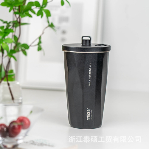 Taisuo Prismatic Straw Cup Stainless Steel Insulated Large Capacity Coffee Cup Portable Car Prismatic Couple Cooling Cups
