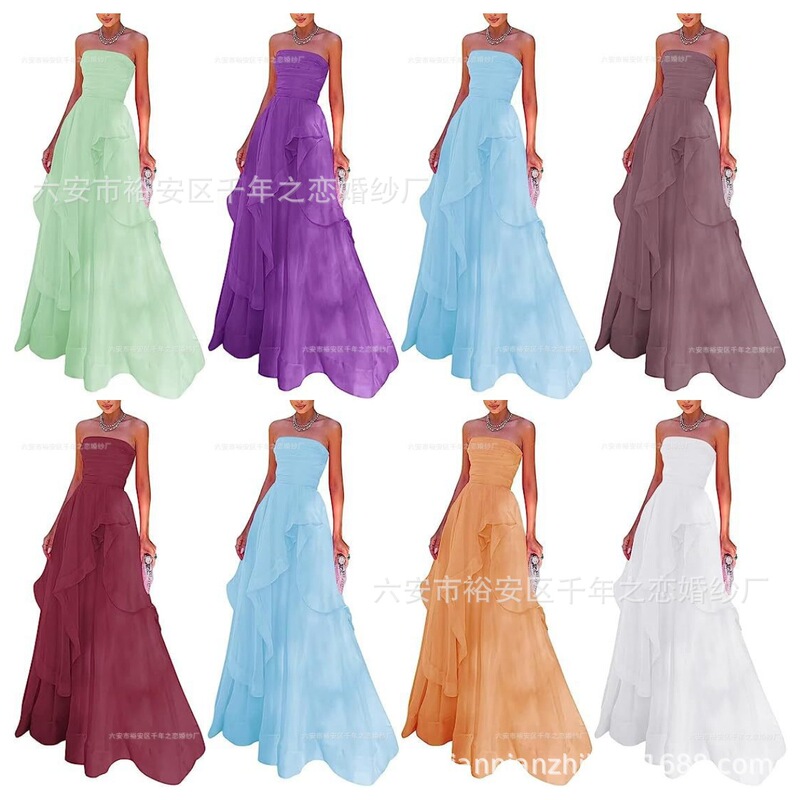 Women's Strapless Chiffon Ball Dress Long Sleeveless A- Shaped Bridesmaid Dress Formal Evening Dress Light Wedding Dress Women's Strapless Chiffon Ball Dress Long Sleeveless A- Shaped Bridesmaid Dress Formal Evening Dress Light Wedding Dress