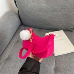外貿潮流休閒毛球女包2022清新復古斜挎包氣質時尚單肩洋氣小方包