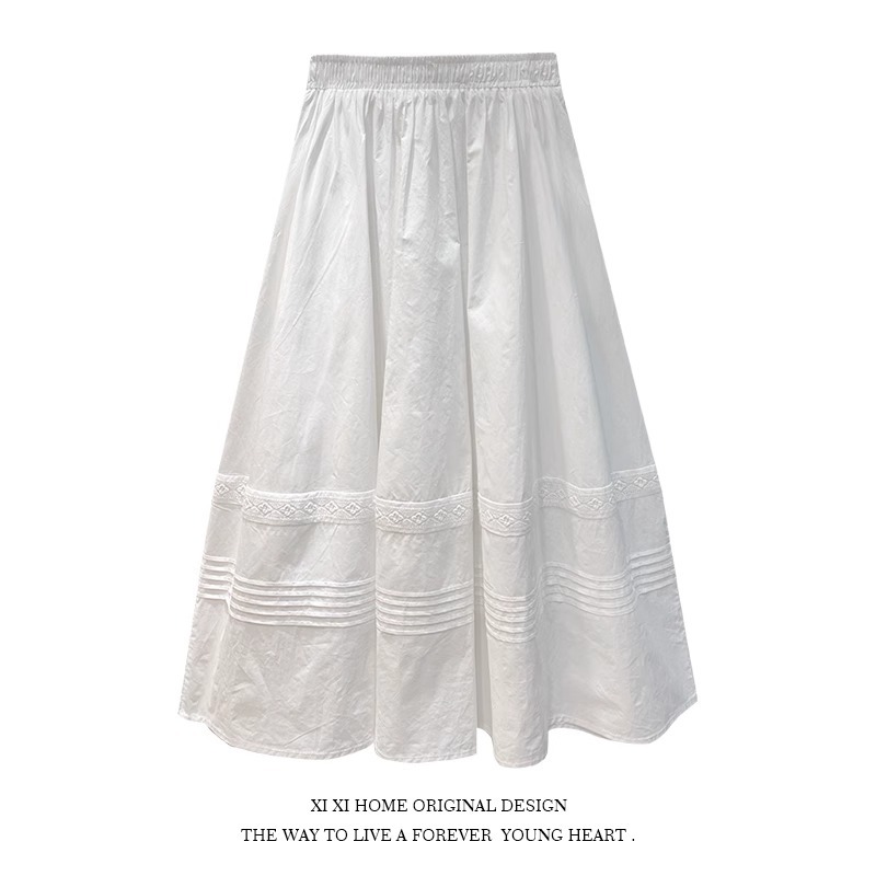 Lace white long summer skirt