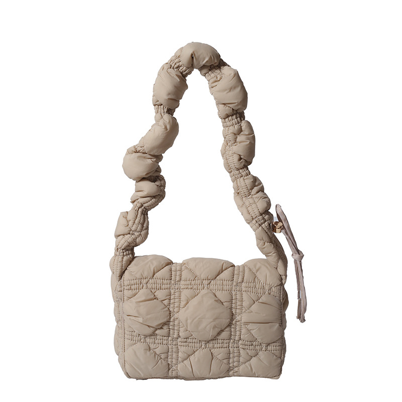 Bolso Bandolera Pequeño Fruncido de Nylon, Acolchado, para Uso Diario