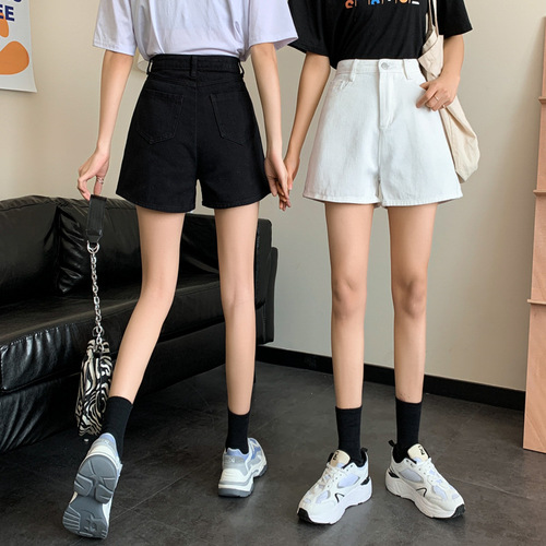 High Waist Student Jeans Shorts Women  Summer New Slimming Korean Wide Leg Rolled Edge A-Word Hot Pants Trendy Cross-border 