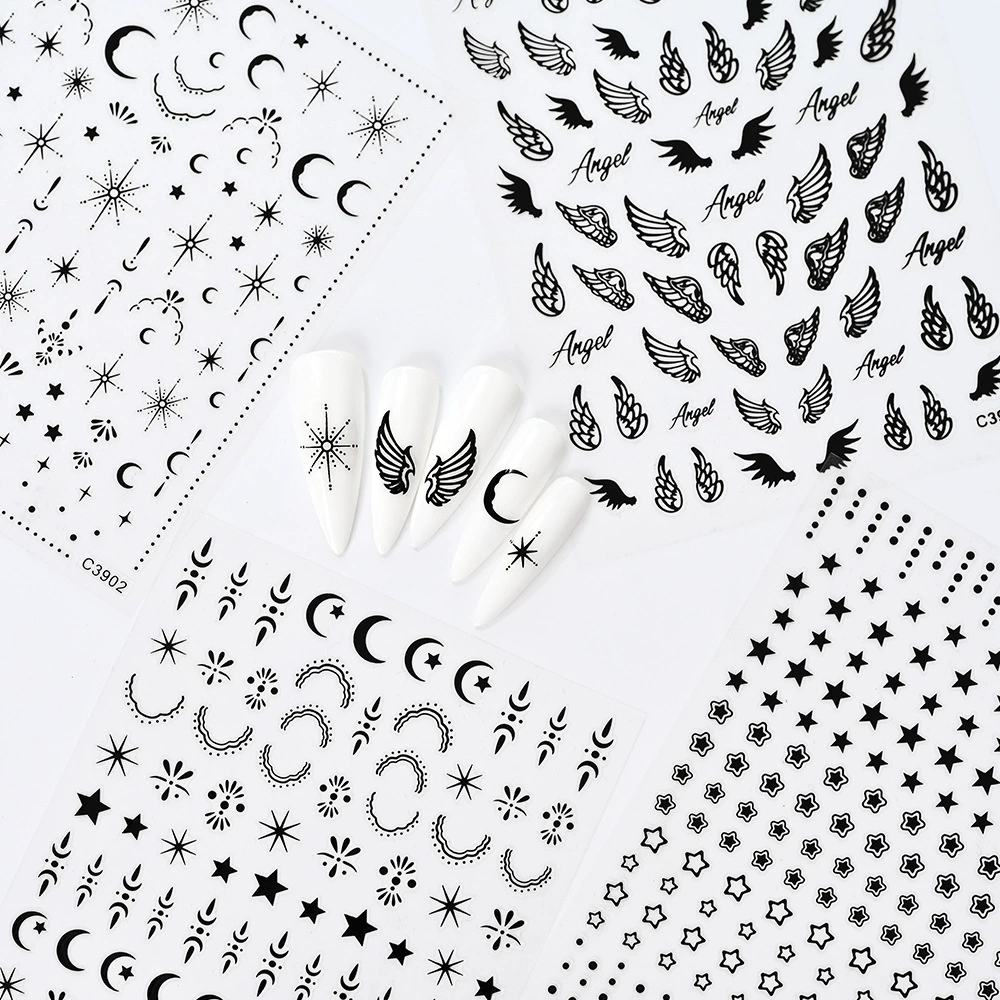 Японская Новая Звезда Луна Крылья Девушка наклейка для дизайна ногтей Лазерная серебряная Луна Звезда перо простая наклейка для ногтей