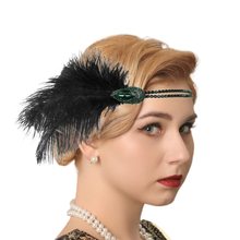 复古发带绿色莱茵石头饰了不起的盖茨比gatsby舞会宴会羽毛头带