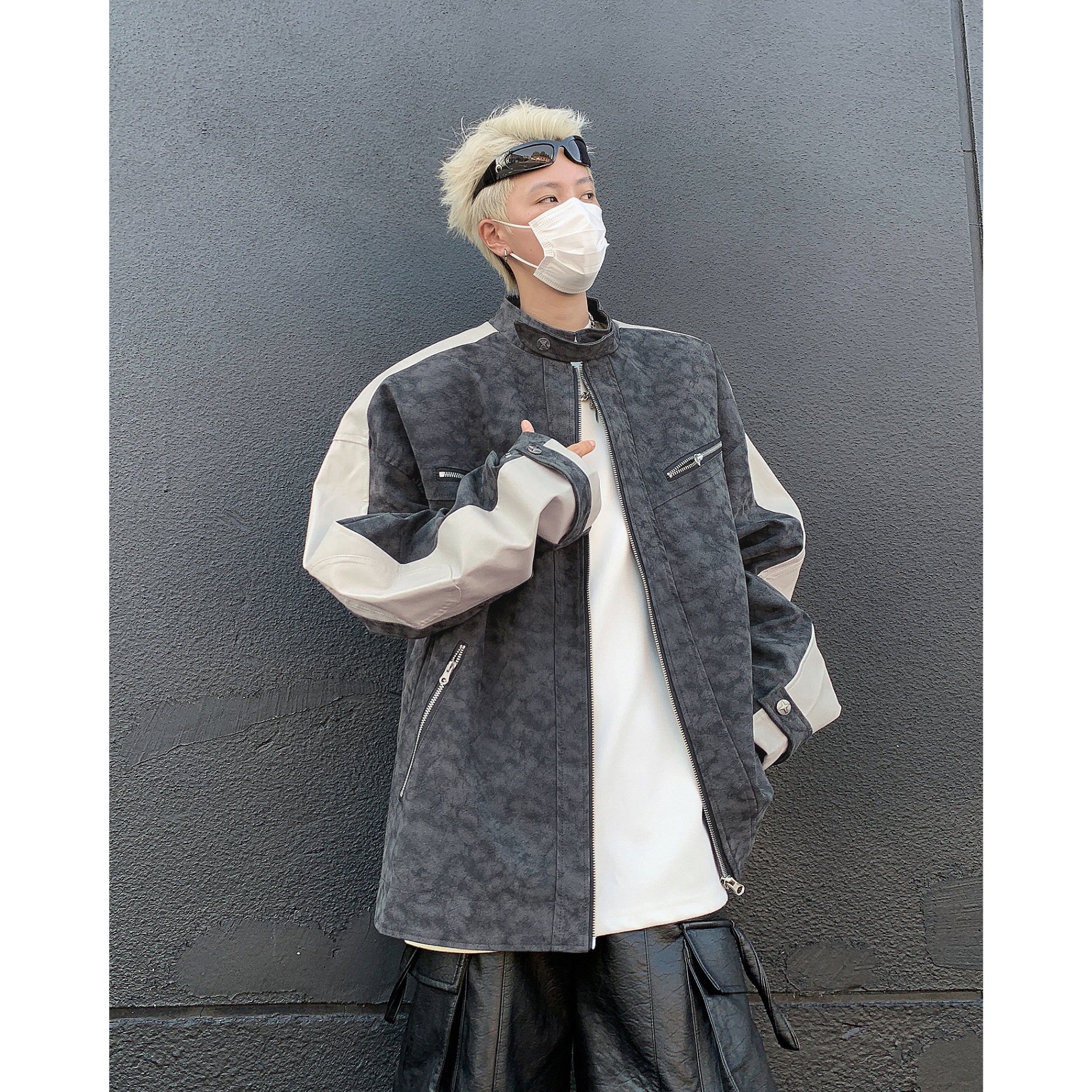 Vintage Texture Vintage Trendy Motorcycle Contrasting Splicing Jacket Jacket_voghion.com