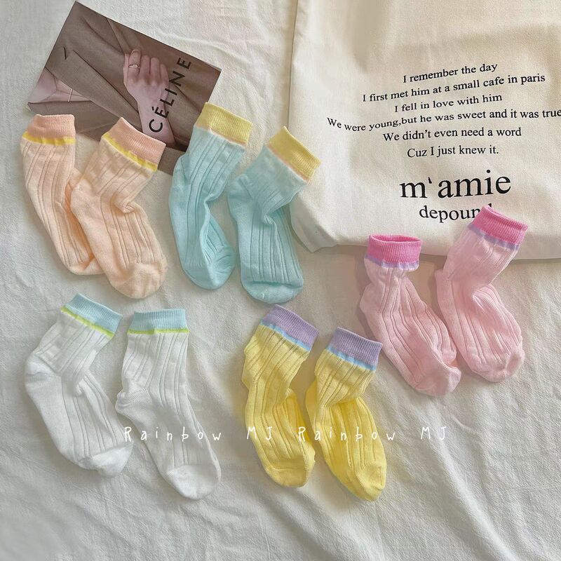 Children's socks spring and autumn mesh breathable boys and girls dopamine candy color summer simple non-stuffy feet tube socks