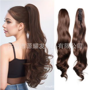 Foreign trade cross-border European and American wig ponytail women's long curly hair grab clip ponytail big wave realistic matte high temperature silk wigs