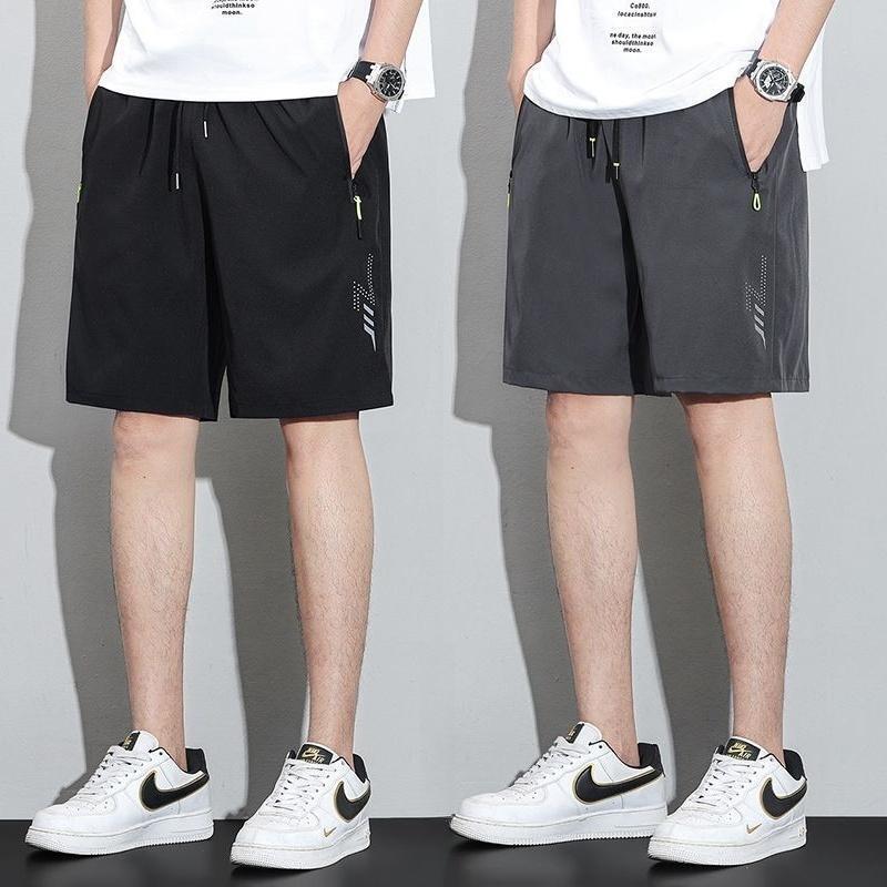 Men's Korean Style Trendy Summer Elastic Waistband Ice Silk Casual Shorts with Pockets and Zipper Large Shorts Men's Korean Style Trendy Summer Elastic Waistband Ice Silk Casual Shorts with Pockets and Zipper Large Shorts
