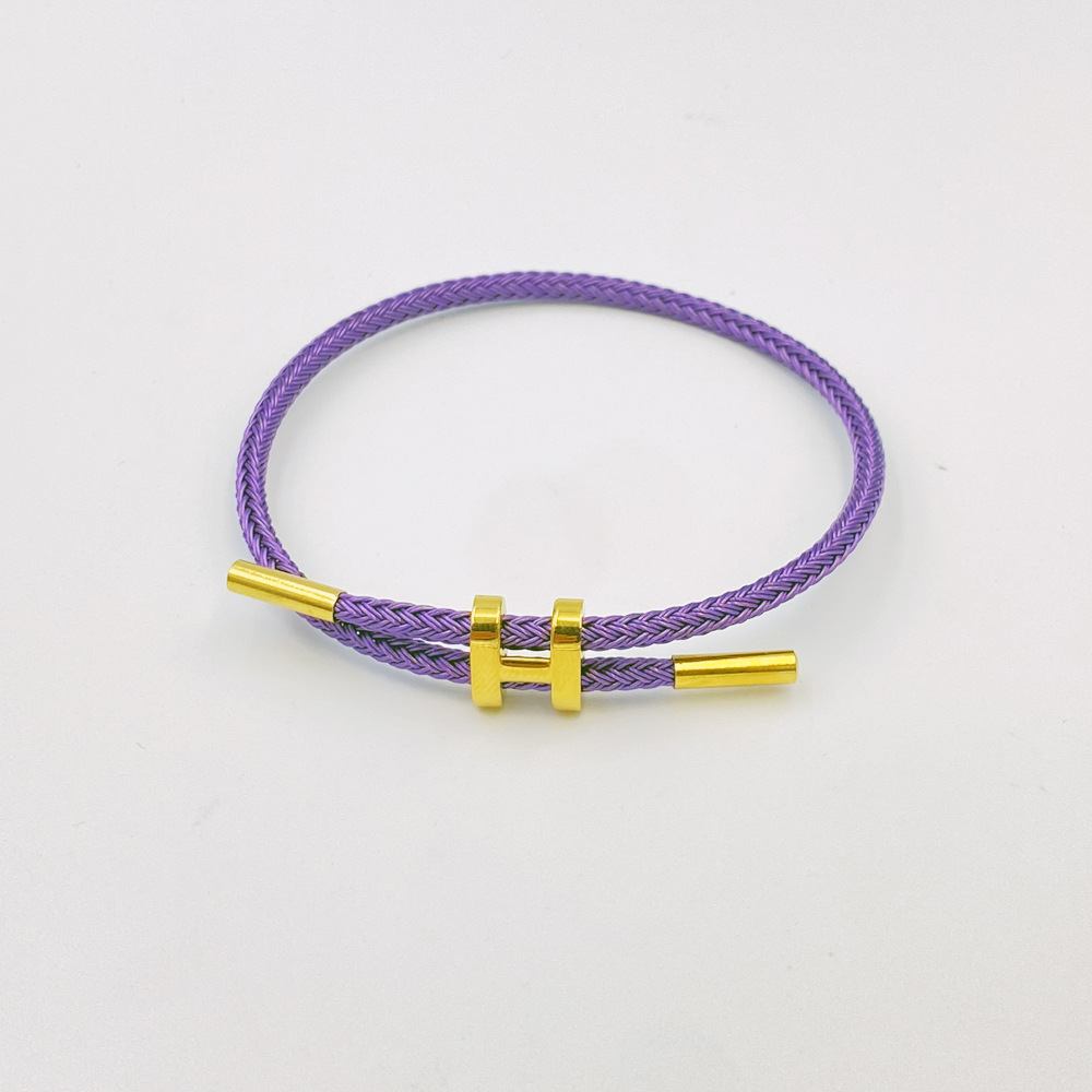 Hermes Tournis Tresse Bracelet Leather Gold Plated Purple