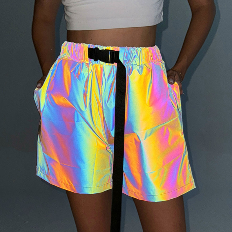 New Colorful Reflective European and American Women's Shorts Street Punk Sports Night Vision Running Casual Frock High Waist Shorts