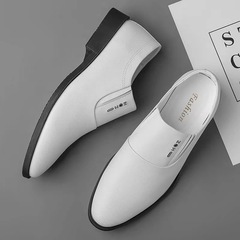 2024春秋男士商務正裝皮鞋白色內增高小白鞋男鞋皮鞋一腳蹬鞋