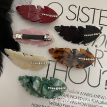 2026新款高档醋酸树叶羽毛发卡边夹炫彩光泽感发夹弹簧夹头饰女