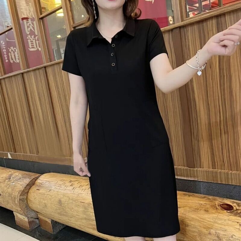 2023 Summer New Style Mother Dress Fashion polo Collar Solid Color Loose Slimming Elegant Casual All-match Dress for Women 2023 Summer New Style Mother Dress Fashion polo Collar Solid Color Loose Slimming Elegant Casual All-match Dress for Women