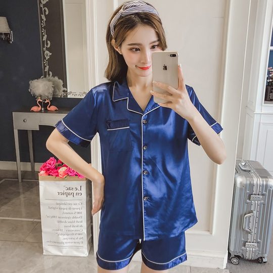 Imitation Silk Pajamas suit Short-sleeved Two-piece Silk Women's Sanding Home Clothes Cross-border E-commerce Agency for Amazon