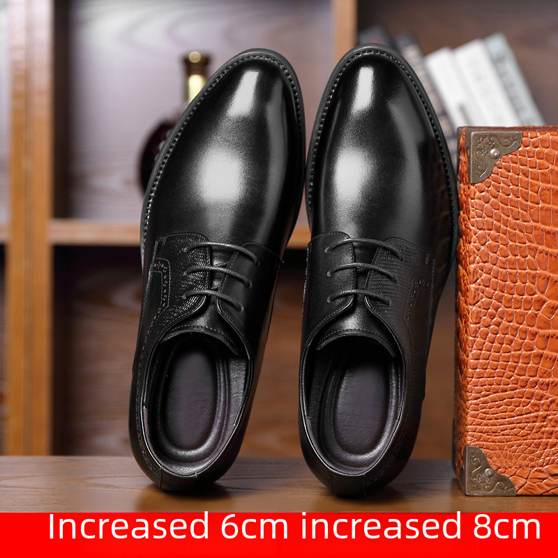 Men's 8cm6cm Inner Height Increasing Shoes Men's Korean Style Business Dress Pointed Toe Casual Men's Leather Shoes Bridegroom's Wedding Shoes_vogvips.com