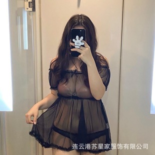 Fat Sister plus size Sexy Hot Transparent Mesh Shoulder Strap Nightgown Sexy Underwear Bed Temptation Pajamas