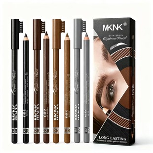 Cross-Border Export Mknk Waterproof, Sweat-Proof and Smudge-Proof Wooden Pole Natural Machete Eyebrow Pencil with Eyebrow Comb Brush 4 Colors