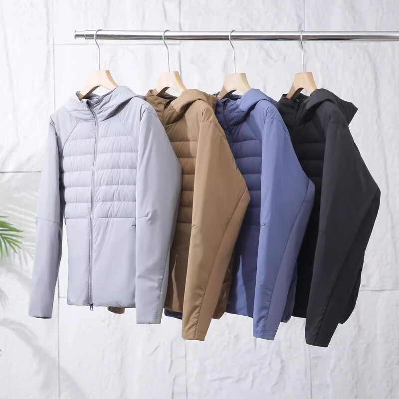 Lulu-Style Affordable Lightweight Hooded down Jacket for Men, Warm Men's Coat, Thin Sports Ribbed down Jacket