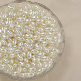 ABS仿珍珠长米珠 米白色椭圆穿孔珠子 diy自制耳环发饰服饰辅料配