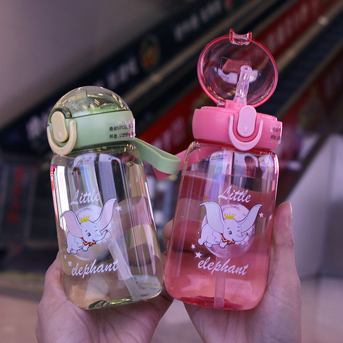 New cartoon sippy cup with handle, drop-resistant cup, mini, compact, handy cup, plastic water cup for girls and primary school students