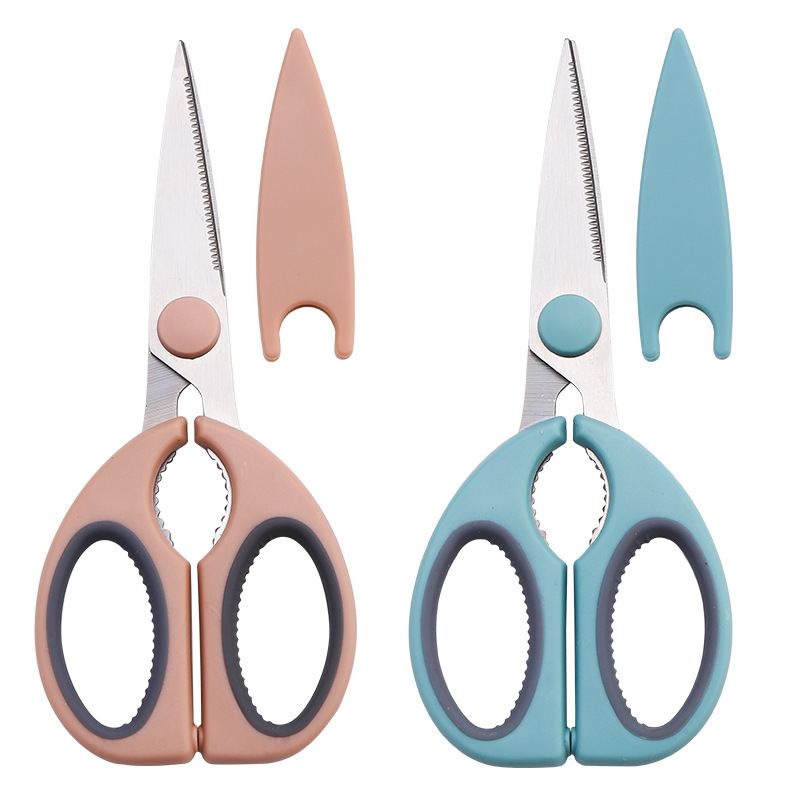 Multi-funcional cocina tijeras de acero inoxidable hogar tijeras de hueso de pollo fuerte tijeras de barbacoa con tijeras protectoras conjunto afilado espesado