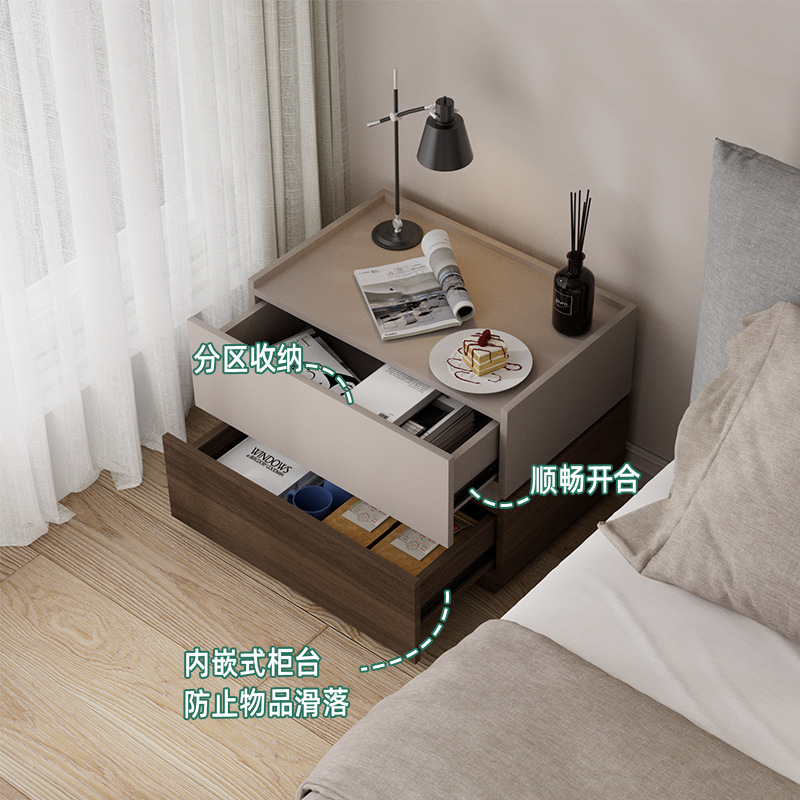 床头收纳柜小型床边柜实木多层板家用床头置物架轻奢高级感床头柜|undefined