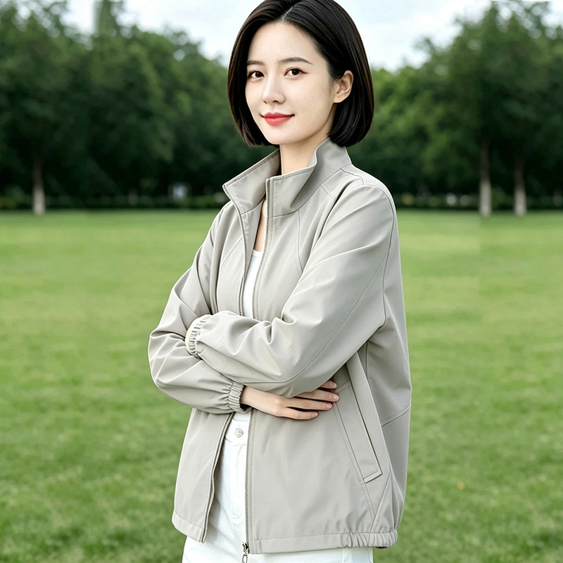 Women's short jacket for spring and autumn, 2026 new model, for petite mothers, autumn casual trench coat with stand-up collar Women's short jacket for spring and autumn, 2026 new model, for petite mothers, autumn casual trench coat with stand-up collar