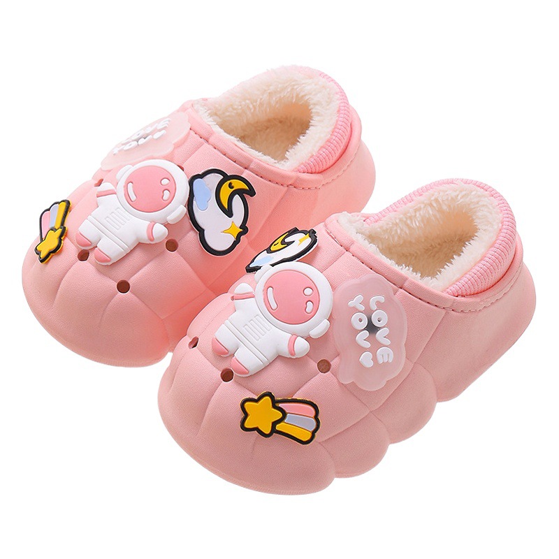 Zapatillas de algodón para niños de invierno para niños y niñas antideslizantes calientes forradas de lana bolsa de hogar talón bebé desgaste exterior zapatos de algodón de felpa para niños