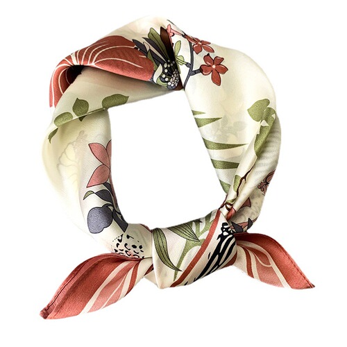  early spring new flower pattern mulberry silk small silk scarf, stylish collarbone decorative scarf, scarf and scarf