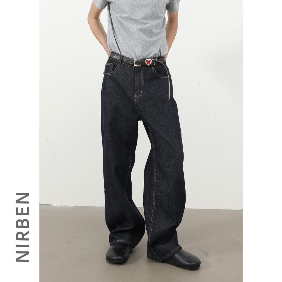 Quần jean nam ống thẳng lưng thun lửng, form rộng thoải mái — Màu cơ bản: Đen, Màu xanh hoài cổ, màu xanh cơ bản, màu xanh denim