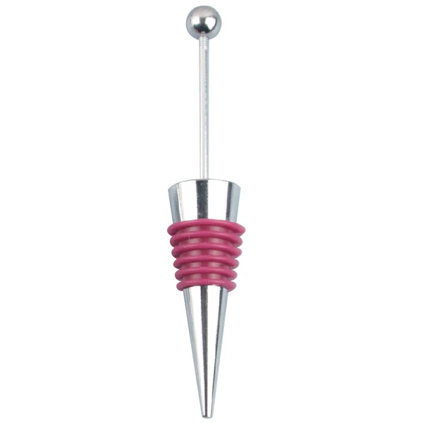 Beaded wine stopper (dark red leather ring)