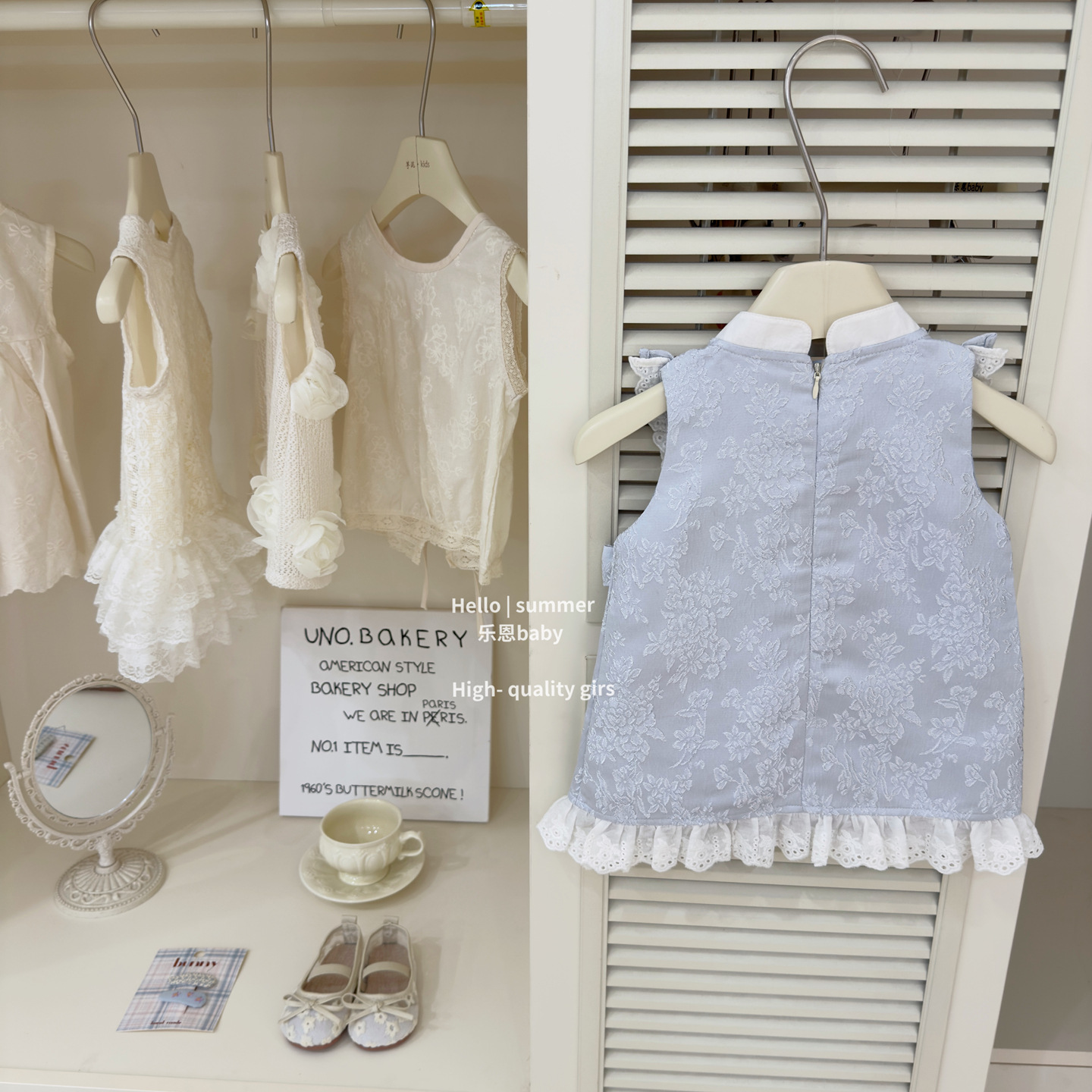 [Ropa para niños Le En] Vestido cheongsam de encaje azul de verano para niñas de alta calidad original Vestido de chaleco de moda occidental