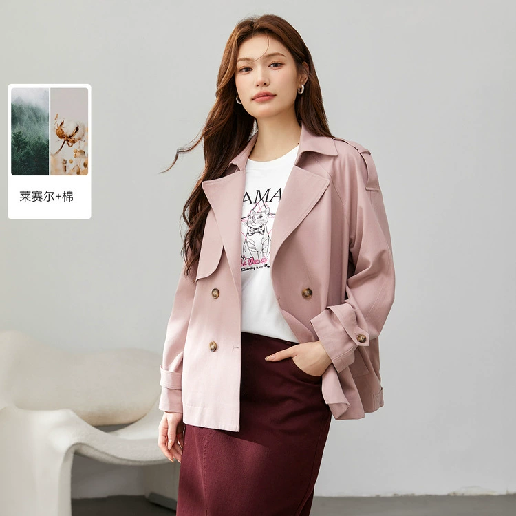 [Лезель хлопок твил короткий темпераментный плащ] Плоский большой размер женский толстый mm2025 весенний новый