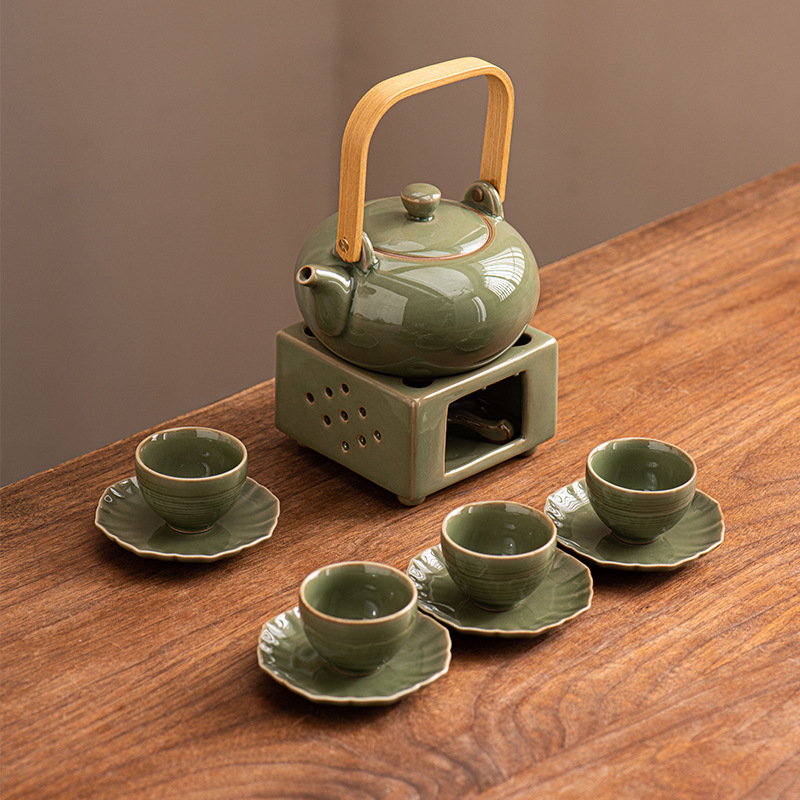 Bamboo Handle Celadon Teapot Ceramic Candle Warmer Small Stove Base Tea Warmer Chinese Kung Fu Tea Set Bamboo Handle Celadon Teapot Ceramic Candle Warmer Small Stove Base Tea Warmer Chinese Kung Fu Tea Set