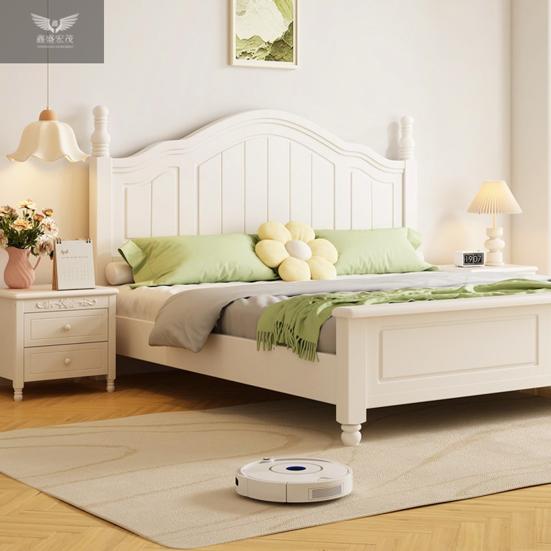 Cama americana moderna y simple dormitorio doméstico dormitorio principal cama de madera maciza cama princesa doble marco de cama de lujo blanco