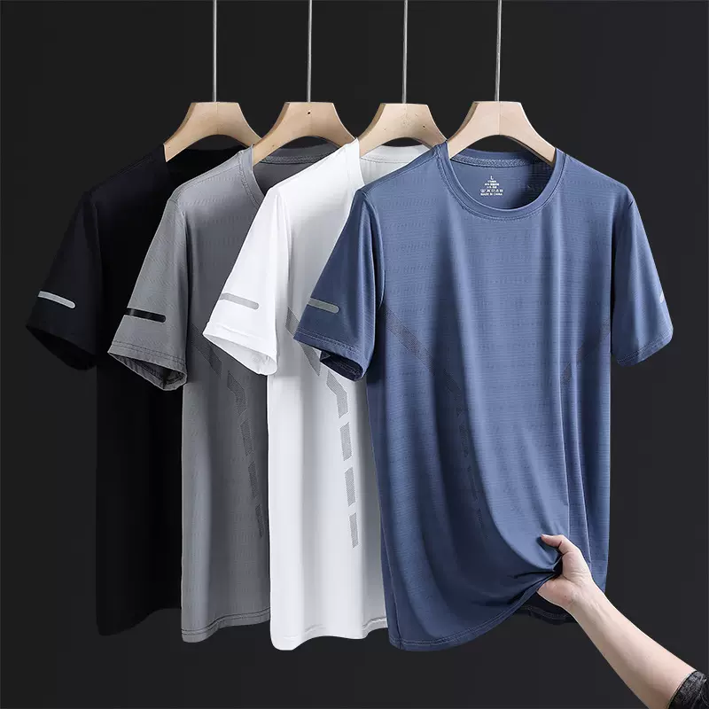 新款大码短袖T恤男士夏季薄款冰丝速干半袖男款冰感上衣