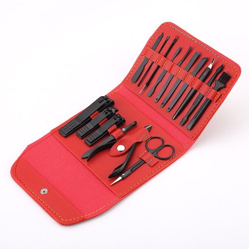 Folding bag of 16-piece nail scissors set, nail clippers, black diamond beauty tools, manicure personal care set