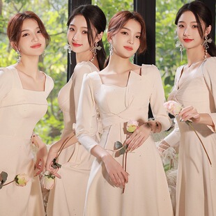 Bridesmaid Dress 2024 New Summer Long Sleeve Satin Evening Dress Winter Sisters Bridesmaid Dress Champagne High-end Sense